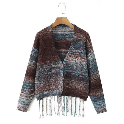 Damen Strickcardigan Langärmlig mit Fransen Eveloria