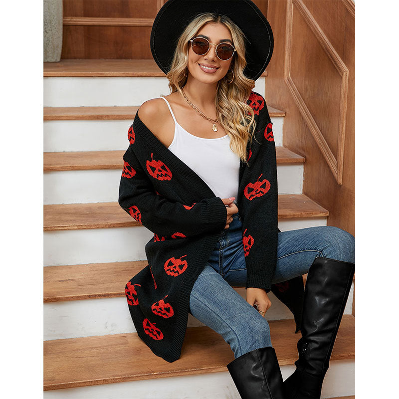 Damen Strickjacke Halloween-Motiv Eveloria
