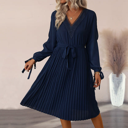 Damen Wickelkleid Midi Elegant Rüschen Taillenknoten Eveloria - Eveloria