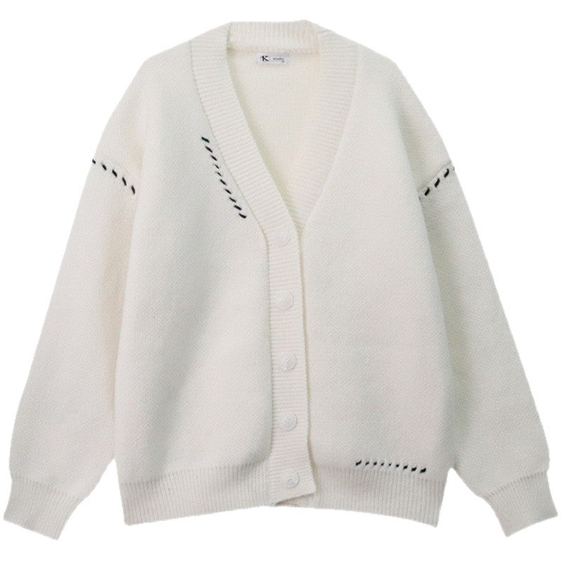 Damen Strickcardigan Weich Groß Knöpfe Beige