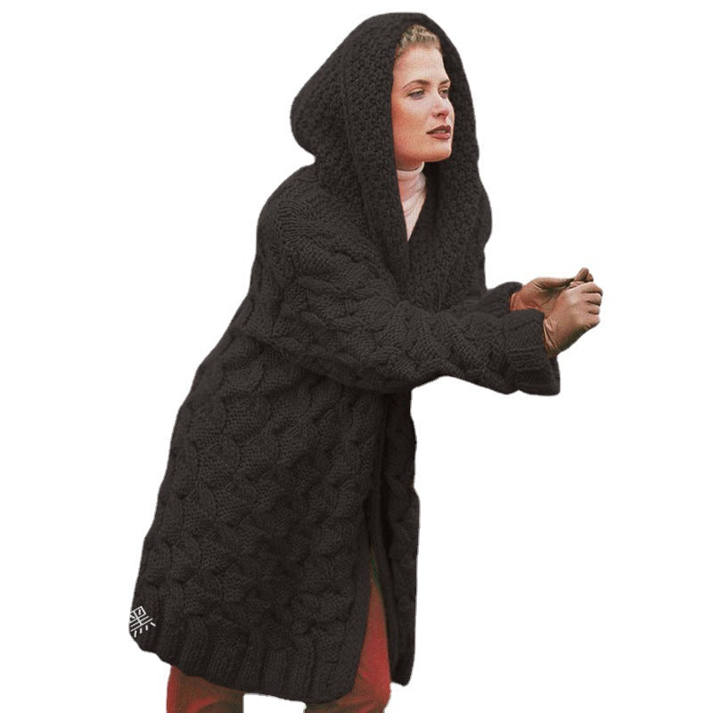 Damen Cardigan Grobstrick Kapuze Strukturiert Eveloria