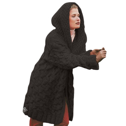 Damen Cardigan Grobstrick Kapuze Strukturiert Eveloria