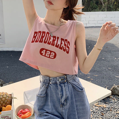 Damen Crop- mit Schriftzug Baumwolle Bequem Weiß
