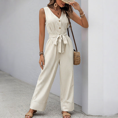 Damen Jumpsuit Breite Beine Taillengürtel Eveloria