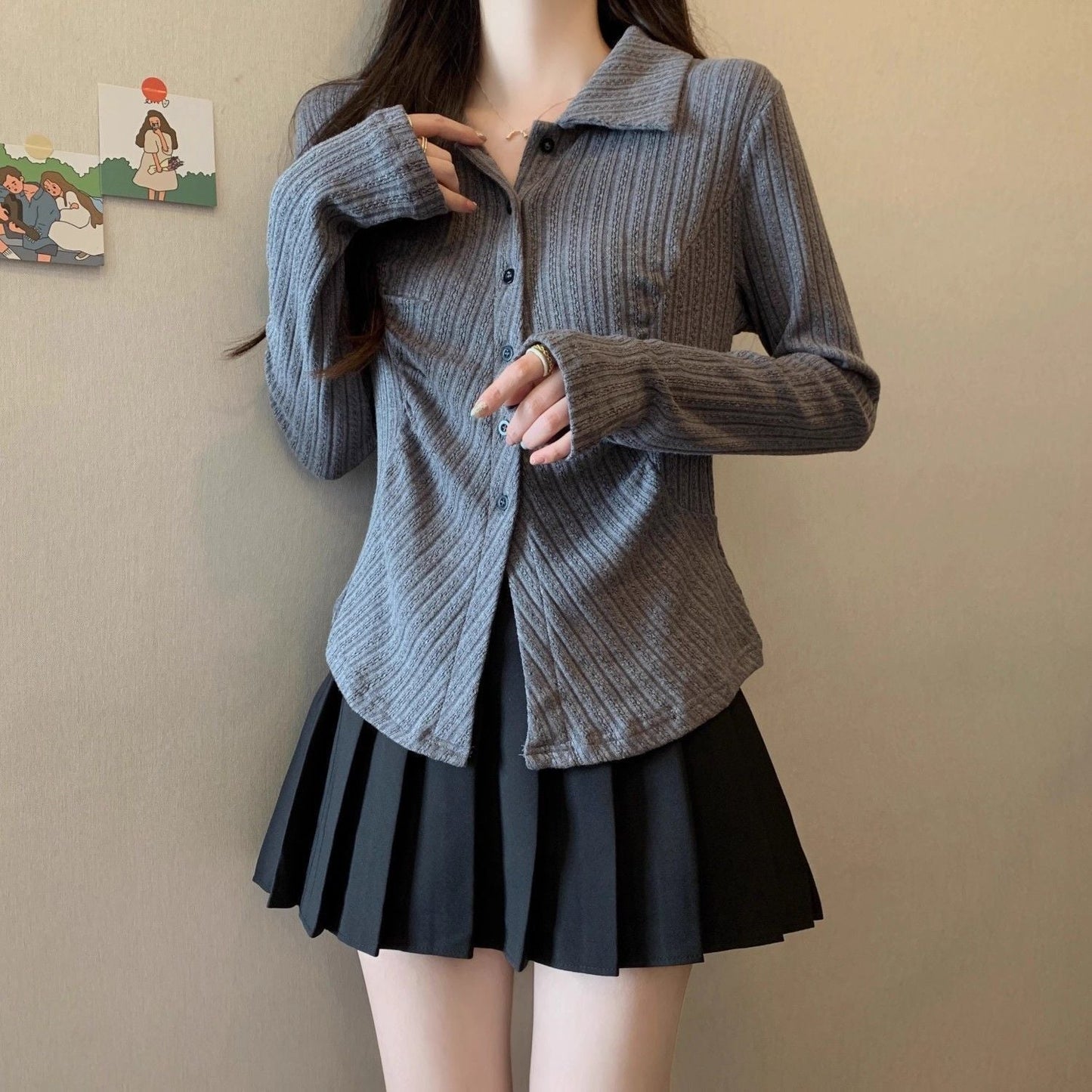 Damen Rippstrickbluse Langärmlig Eveloria