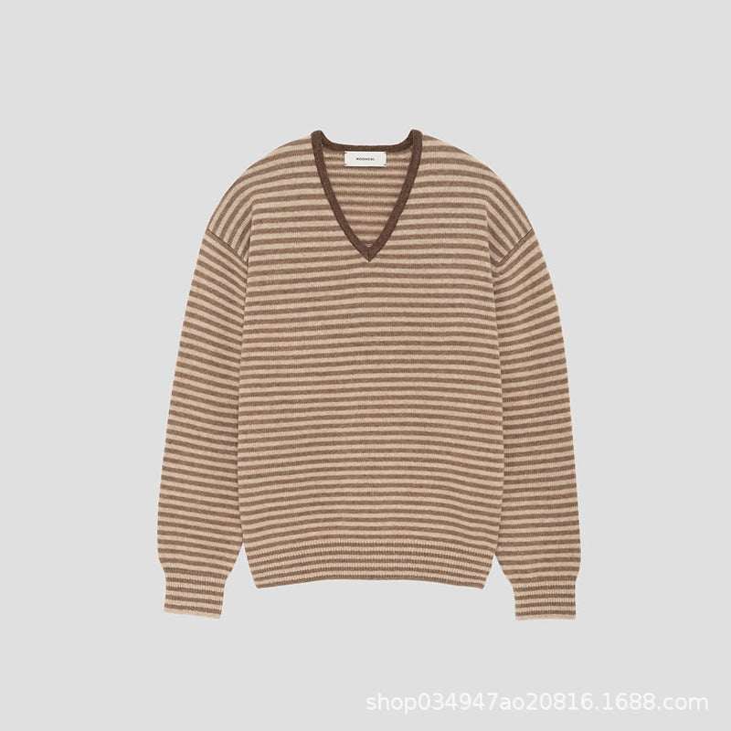 Damen Feinstrickpullover V-Ausschnitt Streifenmuster