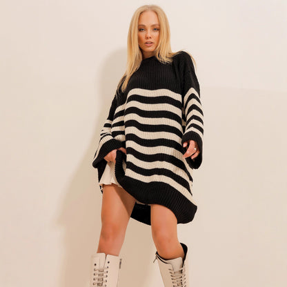 Damen Strickpullover Lässig Gestreift Überschnittene Schultern - Eveloria
