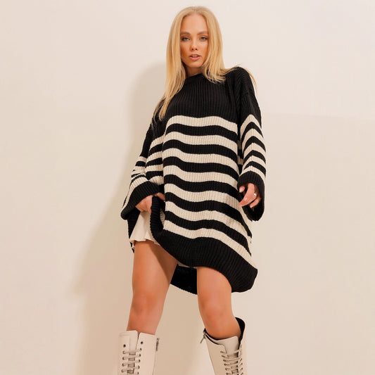 Damen Strickpullover Lässig Gestreift Überschnittene Schultern - Eveloria