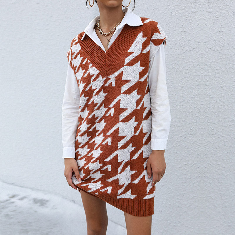 Damen Strickkleid Hahnentrittmuster Eveloria