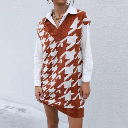 Damen Strickkleid Hahnentrittmuster Eveloria