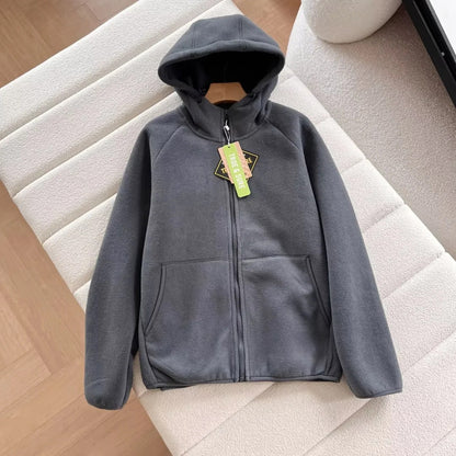 Damen Fleecejacke Mit Kapuze Warm Beige Eveloria