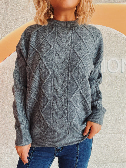 Damen Strickpullover Grobstruktur Zopf-Design Eveloria