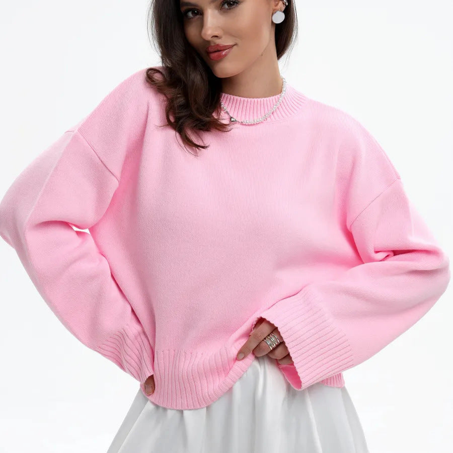 Damen Sweater Weit Schnitt Strukturiertes Maschenbild Beige