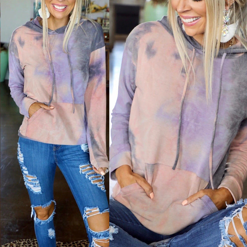 Damen Kapuzenpullover Batikdesign Kängurutaschen Eveloria