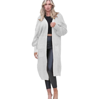 Damen Cardigan Grobstrick Offene Taschen Lässig Beige