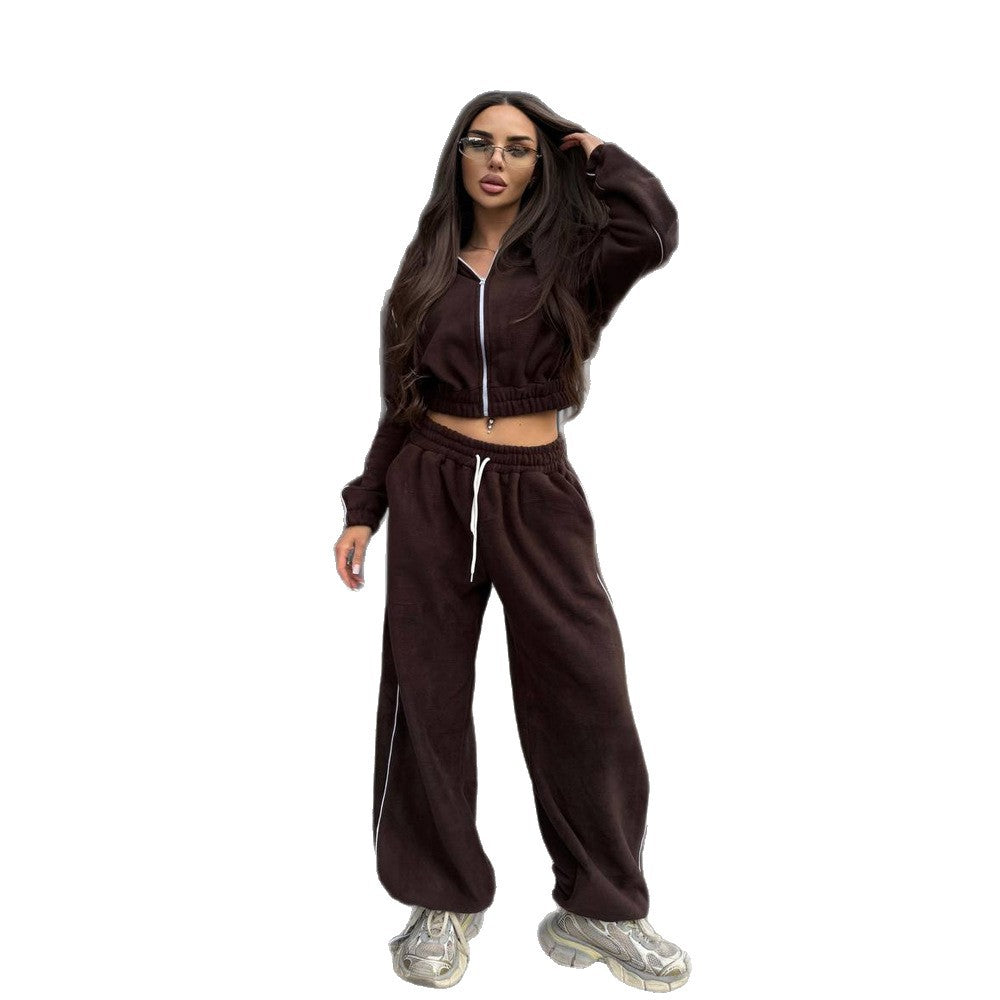 Damen Hoodie Jogginghose Set Cropped Grau Eveloria