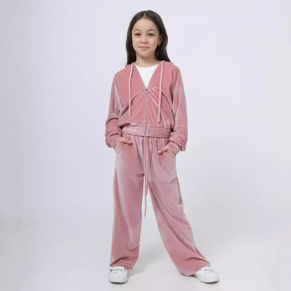 Damen Velours Sweatanzug mit Kapuze Elastisch Eveloria
