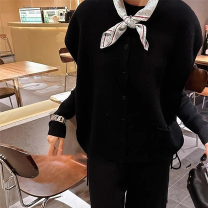 Damen Grobstrickjacke Knopfverschluss mit Taschen Beige