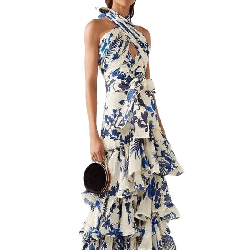 Damen Maxikleid Rüschen Floral Eveloria
