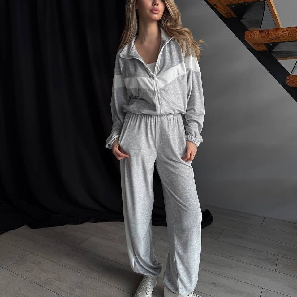 Damen Fleece-Trainingsanzug Voluminöse Ärmeln Reißverschluss Eveloria
