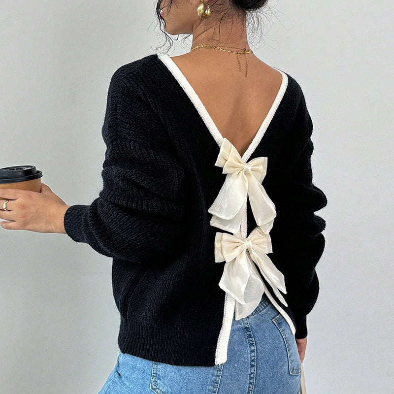 Damen Strickpullover V-Ausschnitt Dekorativ