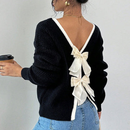 Damen Strickpullover V-Ausschnitt Dekorativ