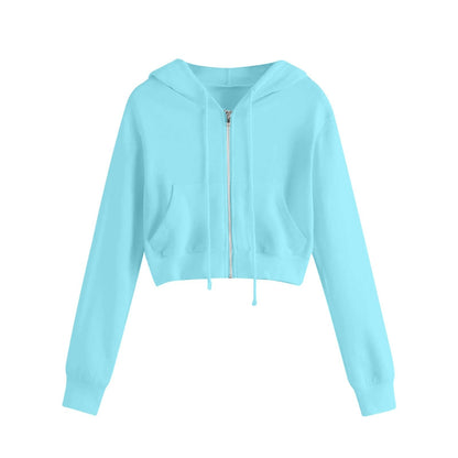 Damen Hoodie Kurzarm mit Reißverschluss und Kängurutasche