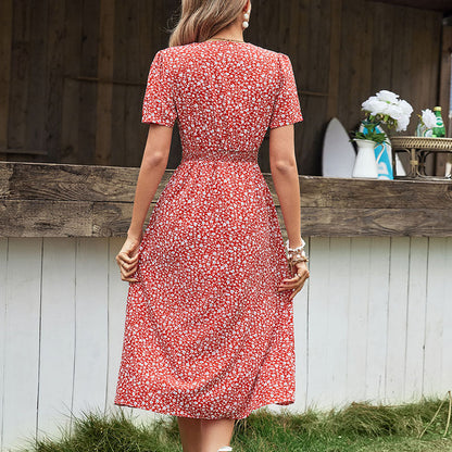 Damen Maxikleid Floralmuster Lässiger Taillengürtel