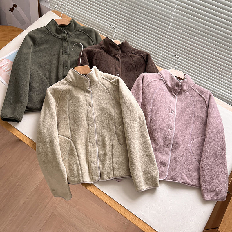 Damen Fleecejacke Hochkragen Druckknöpfe Eveloria