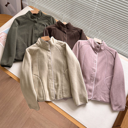 Damen Fleecejacke Hochkragen Druckknöpfe Eveloria
