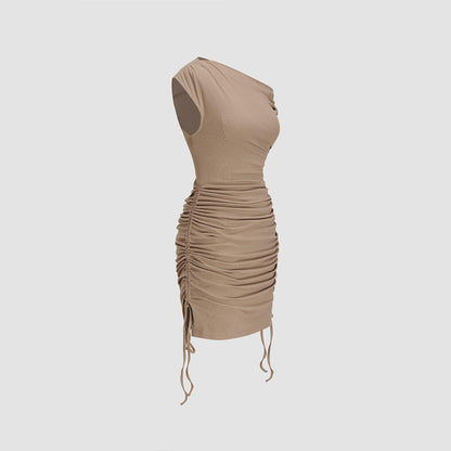 Damen Wickelkleid Asymmetrischer Ausschnitt Rüschendetails