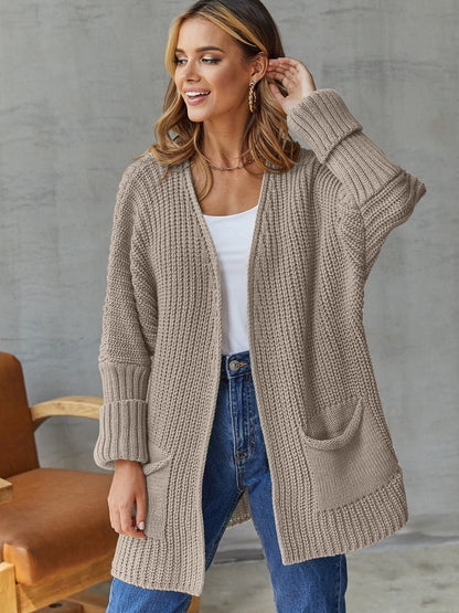 Damen Strickjacke Tiefen Taschen Struktur Oberfläche Anthrazit