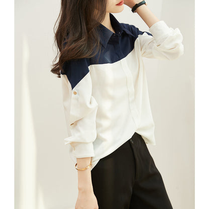 Damen Blusenshirt Farbblock-Design Eveloria