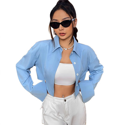 Damen Bluse Cropped mit weiten Ärmeln und Knöpfen Eleganz