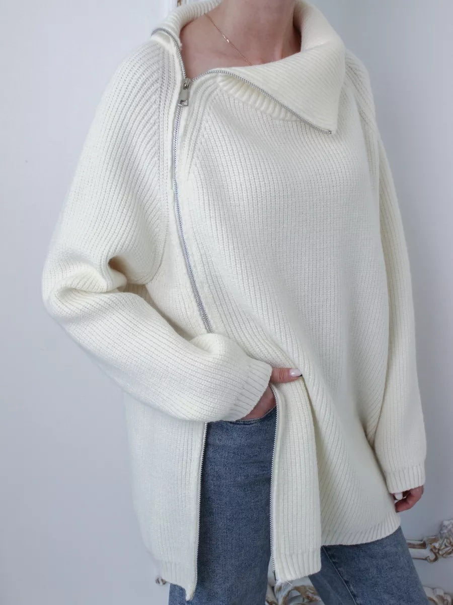 Eveloria Damen Pullover Oversized Rippstrick Asymmetrisch Großer
