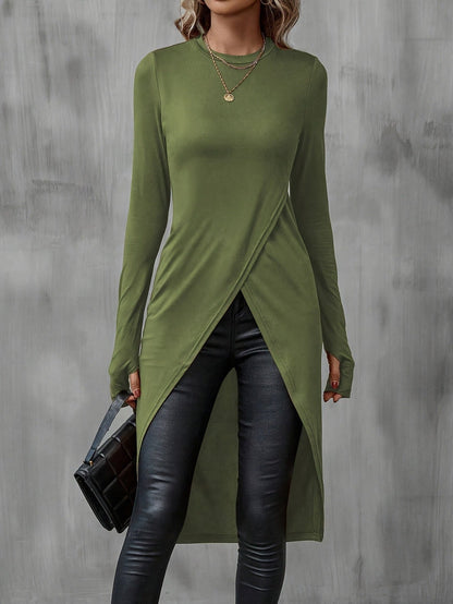 Damen Wickelkleid Langarm Asymmetrisch Eveloria
