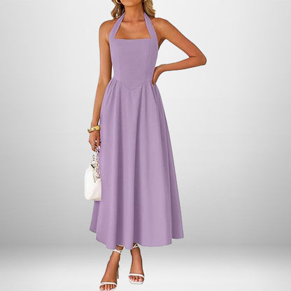 Damen Maxikleid Schulterfrei Halterneck Fließend