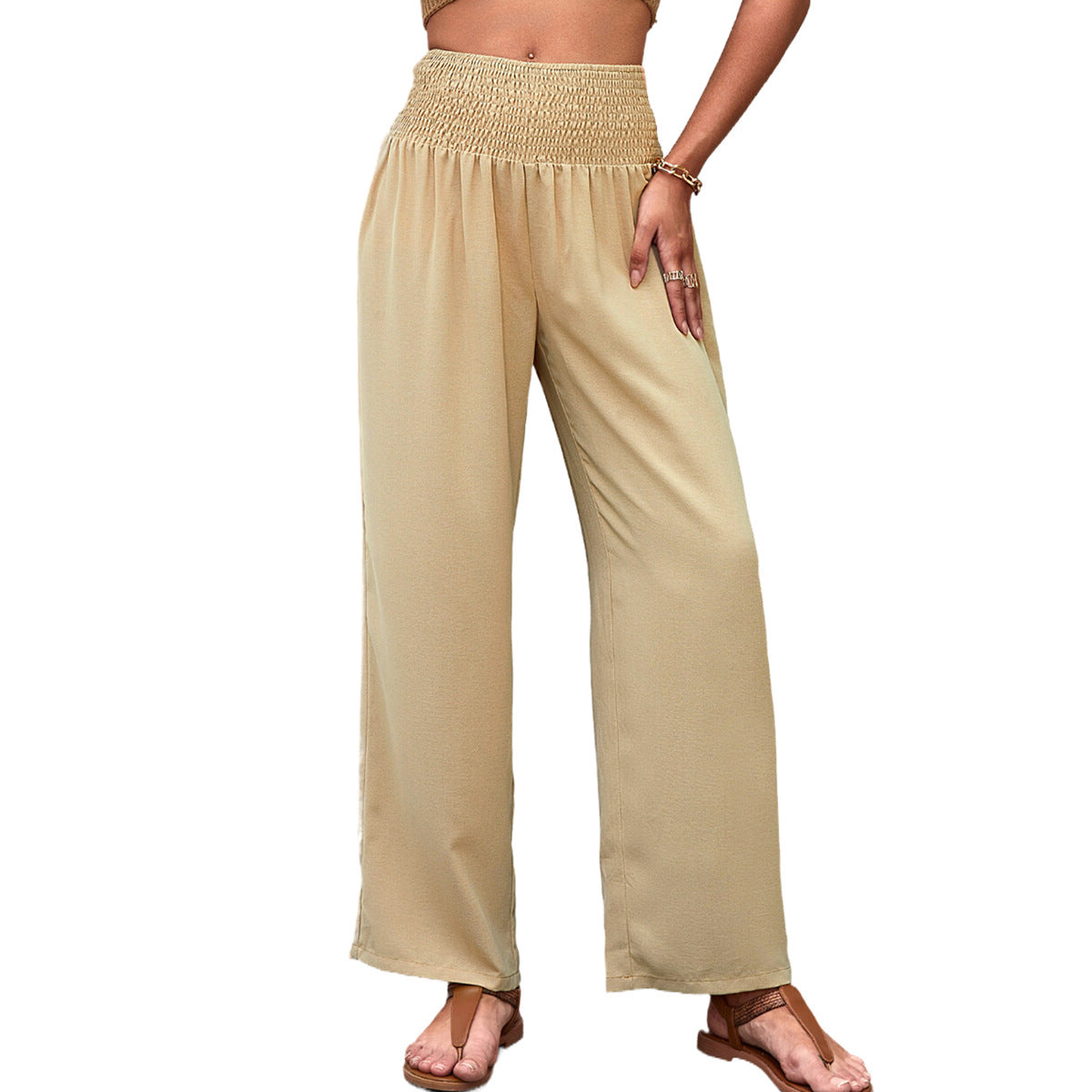 Damen Palazzo-Hose Elastischer Taillenbund Weites Bein