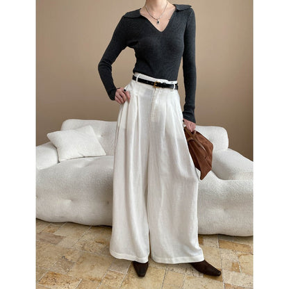 Damen Oberteil V-Ausschnitt Rippstrick Elegantes