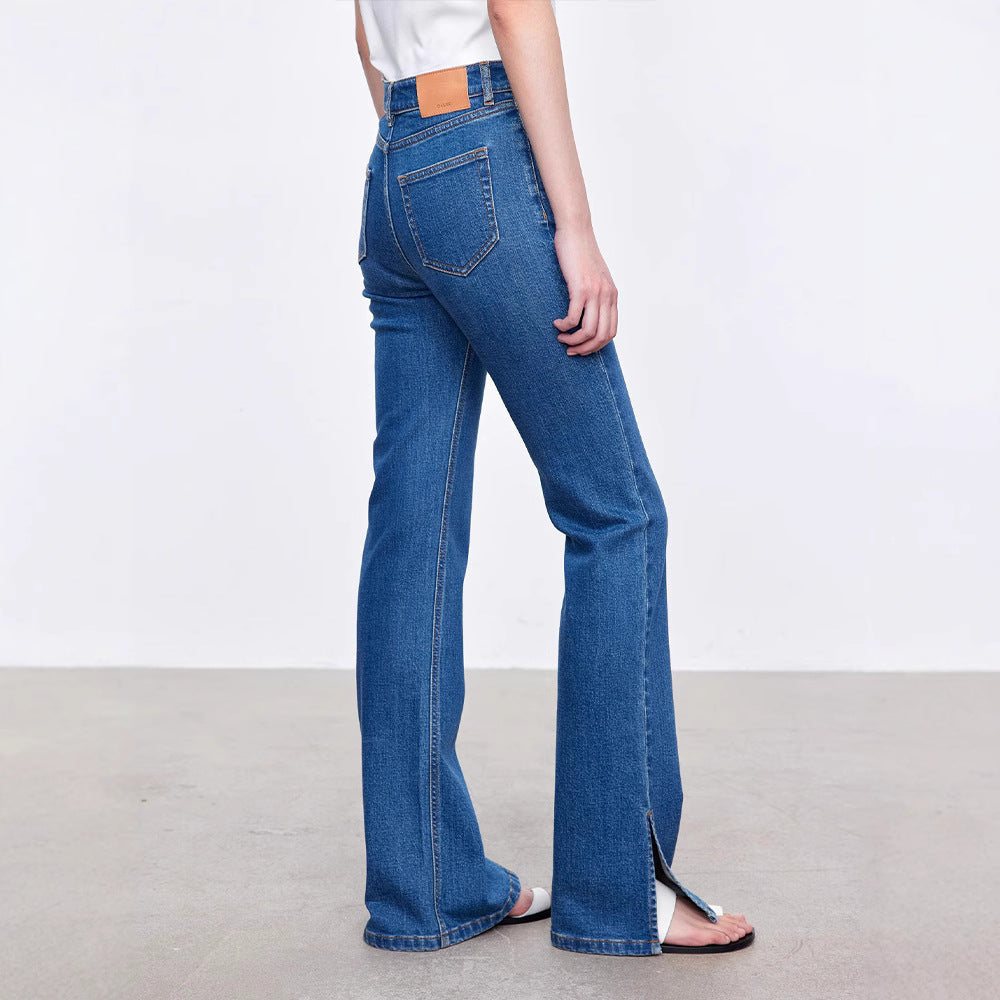 Damen Vintage-Jeans Bootcut-Hohen Bund Dark Blue Eveloria