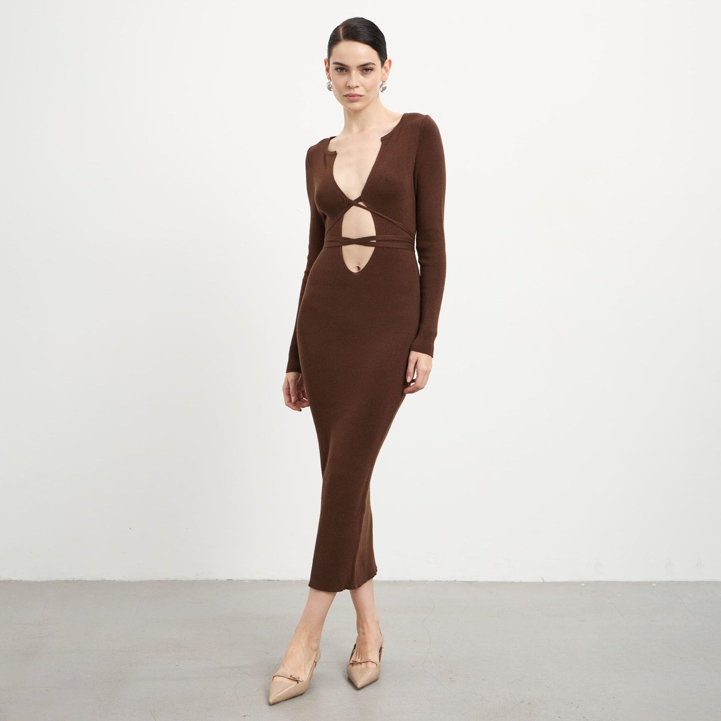 Damen Strickkleid Figurbetont Cut-Out-Design Eveloria