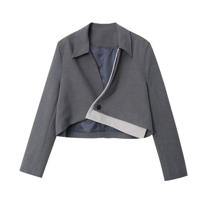 Damen Cropped-Jacke Klassisch Revers Knopfdetails Eveloria