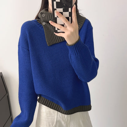Damen Strickpullover mit Kragen und Knöpfen