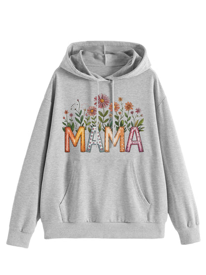 Damen Kapuzenpullover Floralmuster mit Schriftzug Eveloria