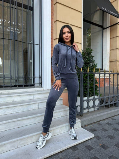 Damen Fleece-Jogginganzug Set mit Kapuze Elastisch Eveloria