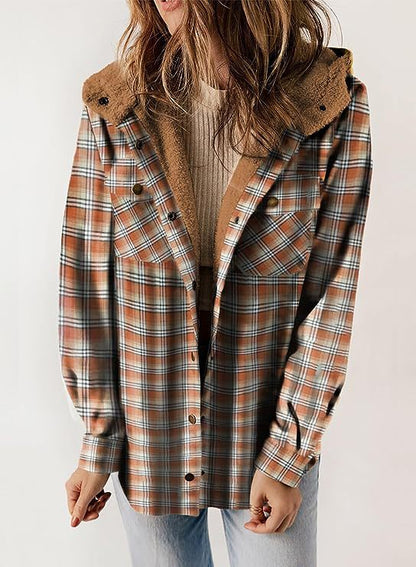 Damen Flanelljacke Gefütterte Kapuze Eveloria