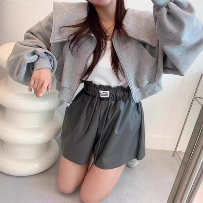 Damen Cropped Sweatjacke Großzügiger Kragen