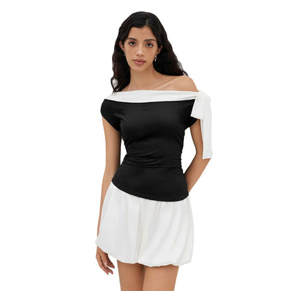 Damen Oberteil Off-Shoulder mit Schleifenverschluss