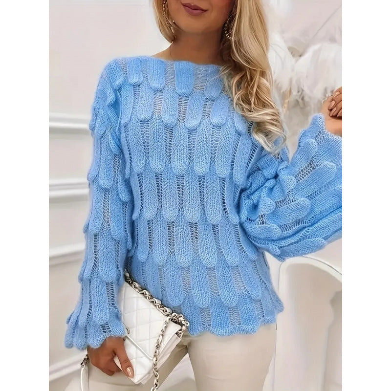 Damen Strickpullover Voluminöse Ärmel Strukturiertes Muster Eveloria
