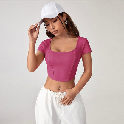 Damen Cropped Quadratischer Ausschnitt Rippstruktur